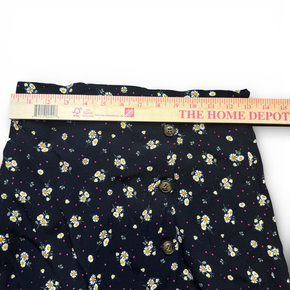 Ultra Flirt Daisy Floral Button‎ Front Midi Skirt Black Rayon Womens M Spring - Picture 6 of 11